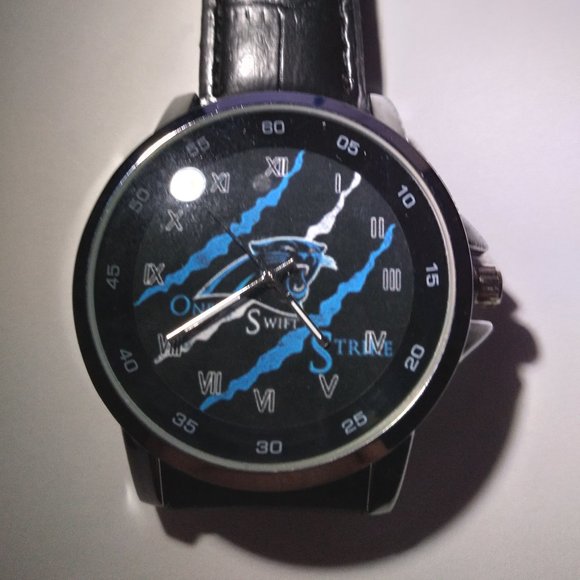 Carolina Panthers NFL Black Leather Watch NEW - Picture 1 of 3